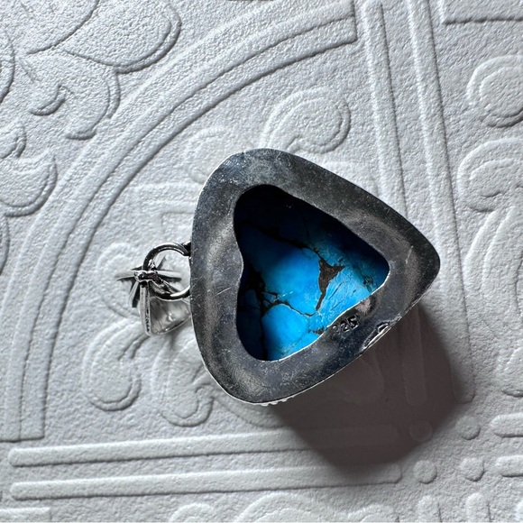 Elegant Blue Moon Turquoise Pendant Heart Natural Polished Stone Silver Tone - Picture 6 of 11
